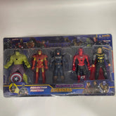 Packaged set of superhero action figures with 'Avengers' branding on a white background